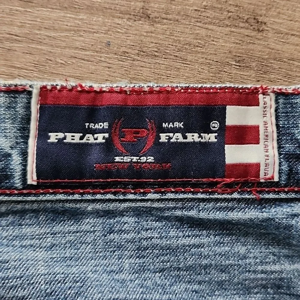 Phat Farm Men's Jeans 36x33 Y2K Baggy Embroidered Denim Vintage 2000s - Picture 4 of 9